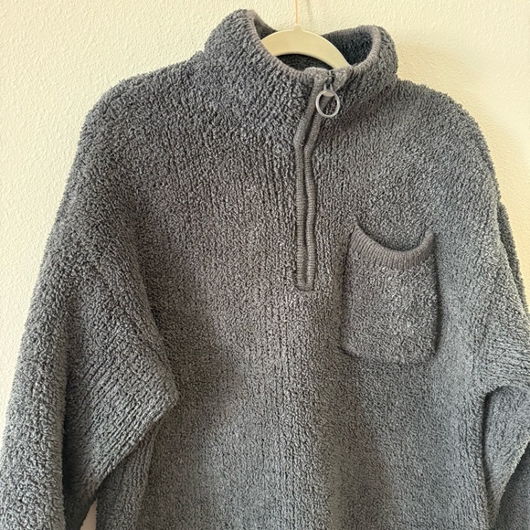Aerie Dream Sherpa Charcoal Fleece Quarter Zip Soft Sweater Medium - Picture 4 of 7